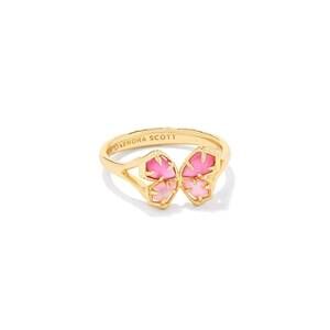 NEW KENDRA SCOTT women's mae butterfly cocktail ring in gold azalea pink mix